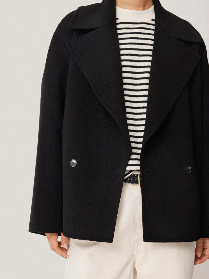 Women Wool Double Faced Short Coat Black Jigsaw Coats and Jackets