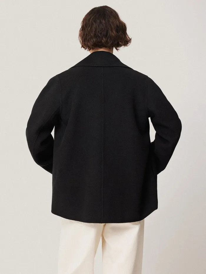 Women Wool Double Faced Short Coat Black Jigsaw Coats and Jackets