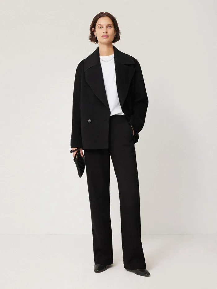 Women Wool Double Faced Short Coat Black Jigsaw Coats and Jackets