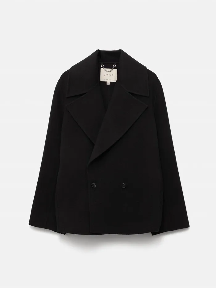 Women Wool Double Faced Short Coat Black Jigsaw Coats and Jackets